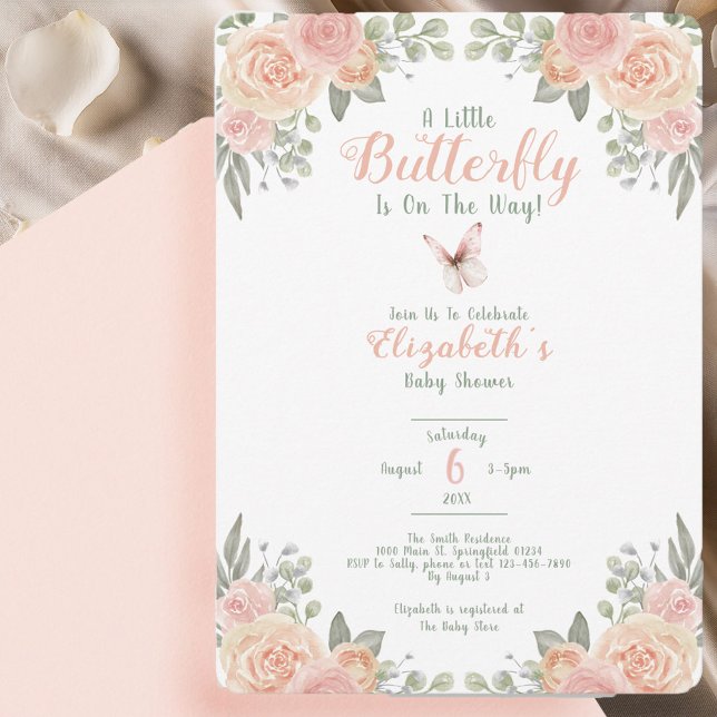 Invitación Una pequeña fiesta de bebé de mariposa redondeada (Subido por el creador)