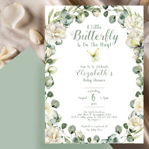 Invitación Una pequeña fiesta de bebé de mariposa verde salvi