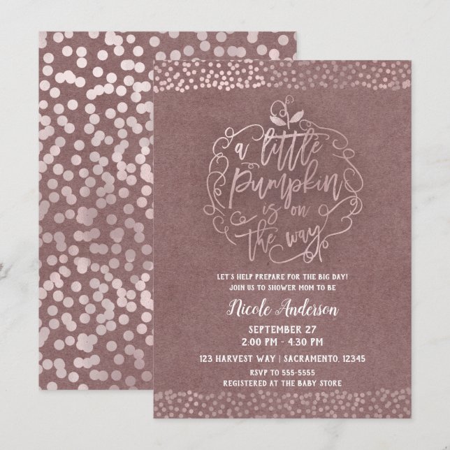 Invitación Una pequeña fiesta de bebé de otoño rústica rosa d (Anverso / Reverso)
