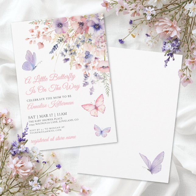 Invitación Una pequeña fiesta de bebé de shower de flores sil (A Little Butterfly Wildflower Baby Shower Invitation)