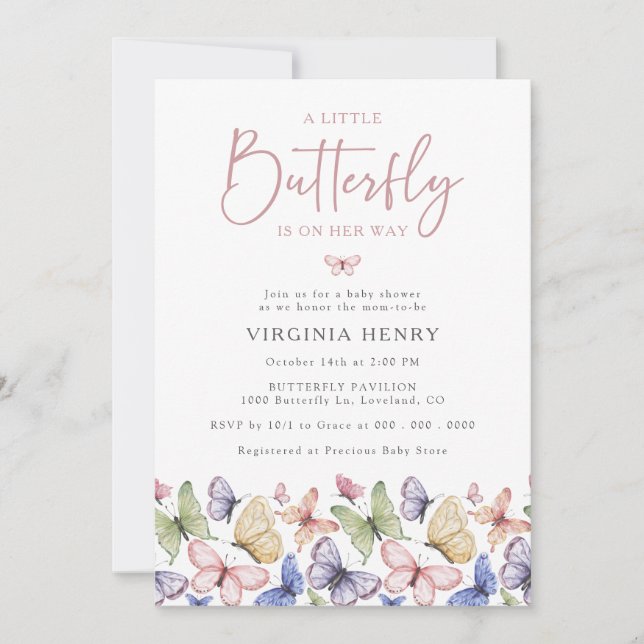 Invitación Una pequeña fiesta de bebé para una mariposa (Anverso)