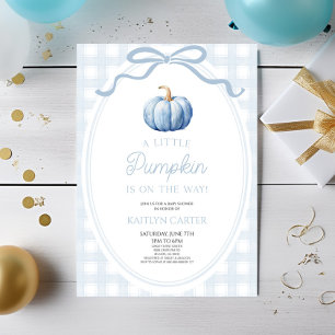 Invitación Una pequeña fiesta de bebé preppy de calabaza azul