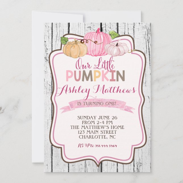 Invitación Una pequeña fiesta de cumpleaños de calabaza (Anverso)