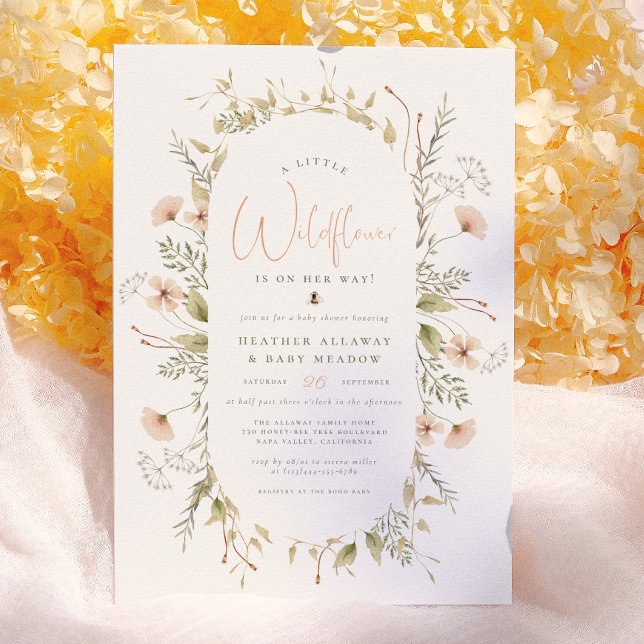 Invitación Una Pequeña Flor Silvestre Boho Niña Abeja Baby Sh (Subido por el creador)