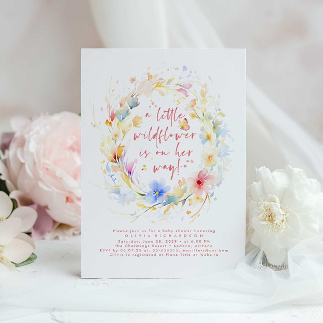 Invitación Una Pequeña Flor Silvestre Camina A Baby Shower (A Little Wildflower Baby Shower Invitation)