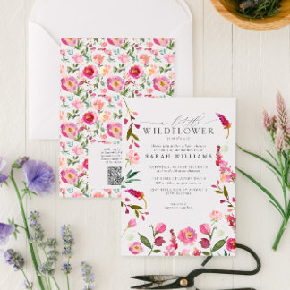 Invitación Una pequeña flor silvestre Código QR Ducha acuarel