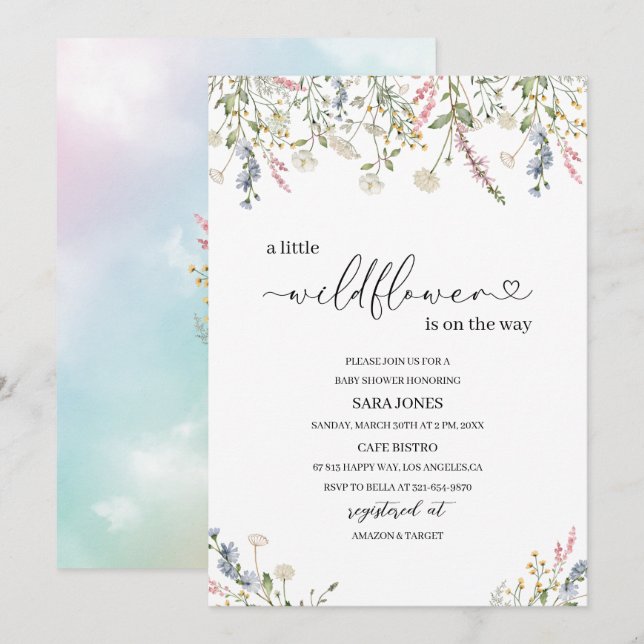 Invitación Una pequeña flor silvestre está en camino acuarela (Anverso / Reverso)