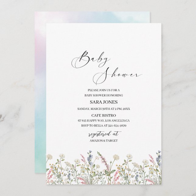 Invitación Una pequeña flor silvestre está en camino acuarela (Anverso / Reverso)