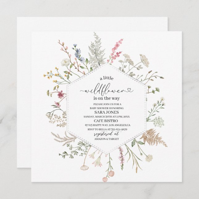 Invitación Una pequeña flor silvestre está en camino acuarela (Anverso / Reverso)