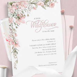 Invitación Una pequeña flor silvestre Pink Flour Baby Shower