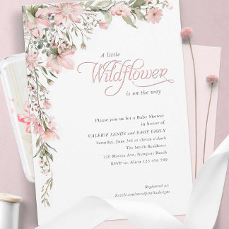 Invitación Una pequeña flor silvestre Pink Flour Baby Shower