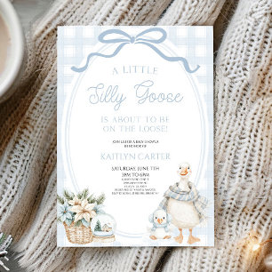 Invitación Una pequeña gansa tonta lazo azul invierno baby sh