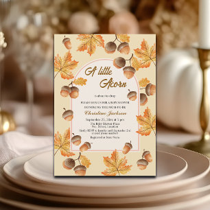Invitación Una pequeña lluvia de bellotas Baby Shower de hoja