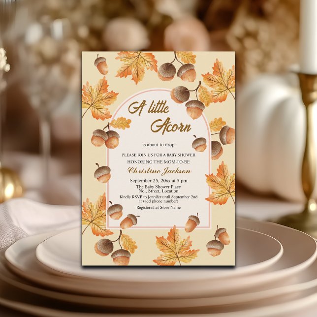 Invitación Una pequeña lluvia de bellotas Baby Shower de hoja (Subido por el creador)