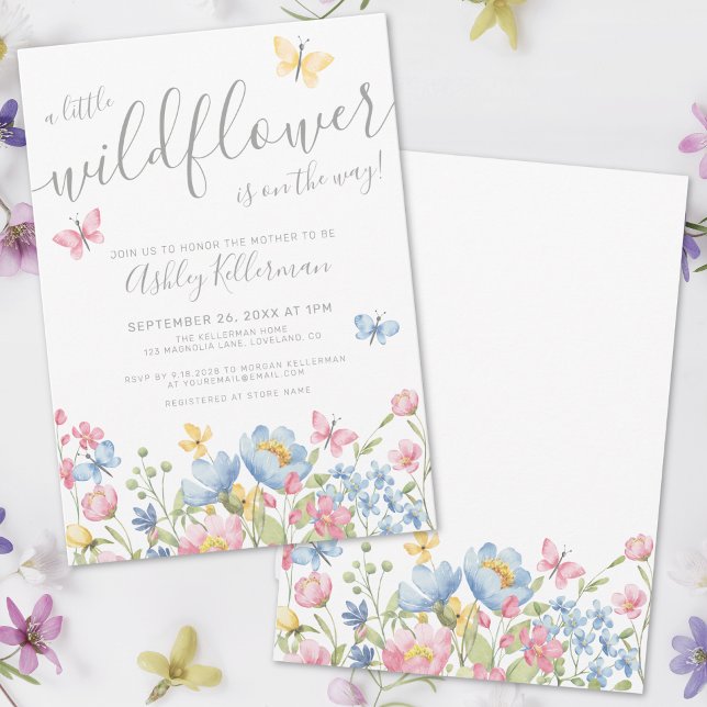 Invitación Una pequeña lluvia de flores para bebé (A Little Wildflower Baby Shower Invitation)