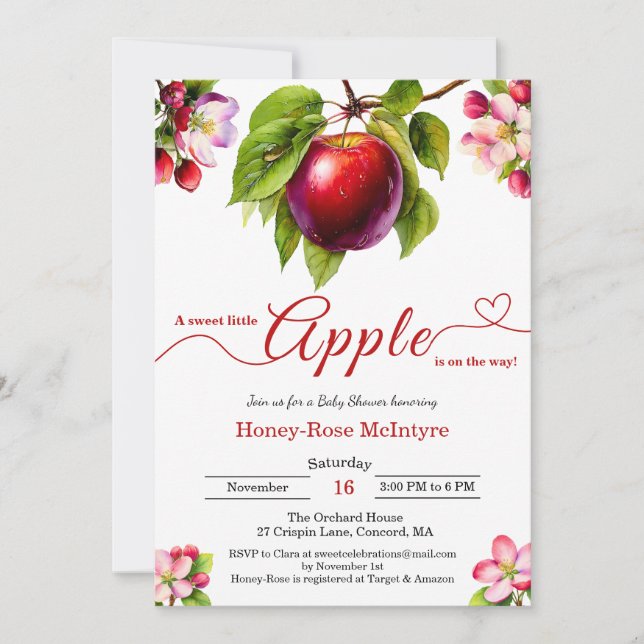 Invitación Una pequeña manzana está en camino | Baby Shower d (Anverso)