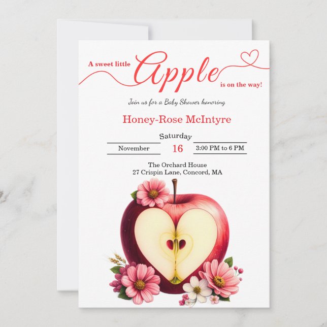 Invitación Una pequeña manzana está en camino | Baby Shower d (Anverso)