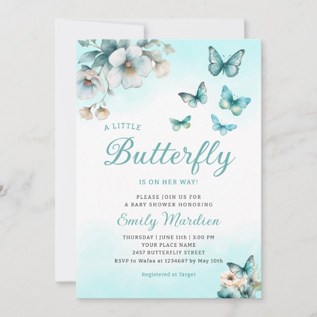 Invitación Una pequeña mariposa acuarela Floral Baby Shower (Anverso)