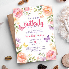 Invitación Una pequeña mariposa bebé está en camino Floral be