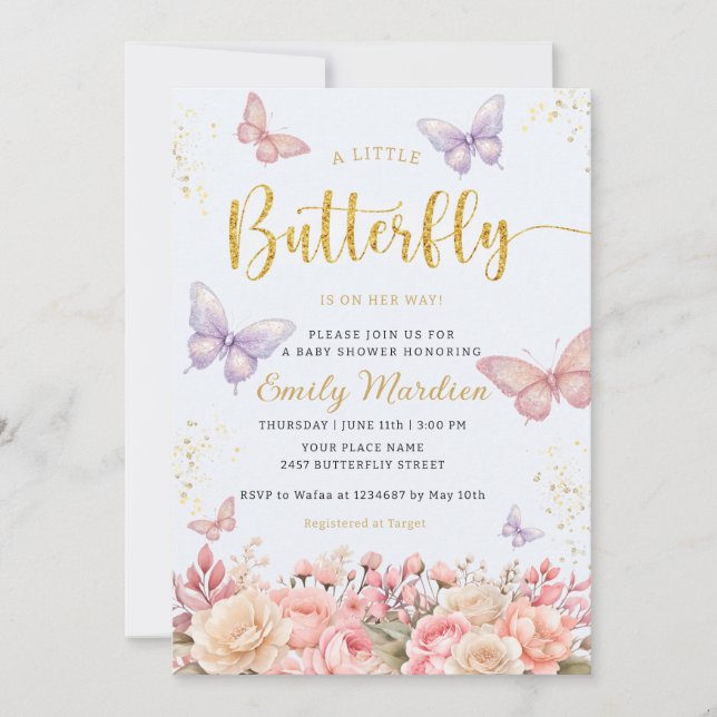 Invitación Una pequeña mariposa Boho chica florido (Anverso)