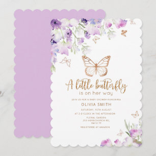 Invitación Una pequeña mariposa está en camino del oro lila