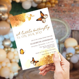 Invitación Una pequeña mariposa está en camino Oro