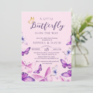 Invitación Una pequeña mariposa Fiesta de bebé púrpura