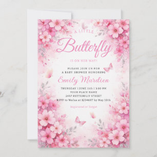 Invitación Una pequeña mariposa rosa floral niña baby shower