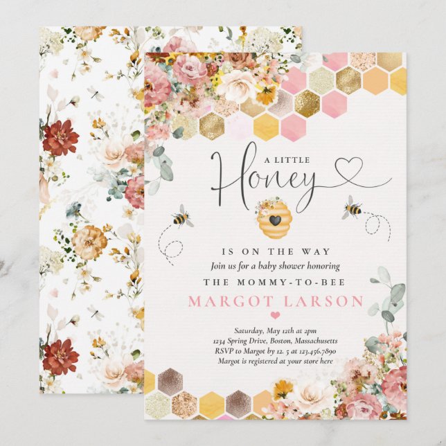 Invitación Una Pequeña Miel En El Camino Del Baby Shower De F (Anverso / Reverso)