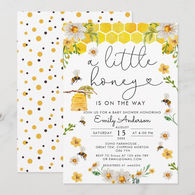 Invitación Una Pequeña Miel Está En Camino De Abeja Baby Show (Anverso / Reverso)