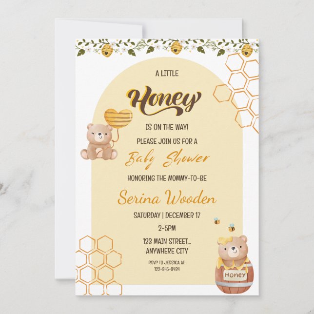 Invitación Una Pequeña Miel Está En Camino De Llevar Baby Sho (Anverso)