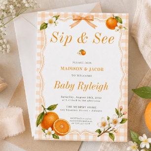 Invitación Una pequeña naranja flor de azahar a cuadros para 