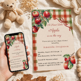 Invitación Una pequeña niña de cuadros rojos de manzana Fiest