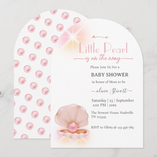 Invitación Una pequeña perla está en camino a Baby Shower (Anverso / Reverso)