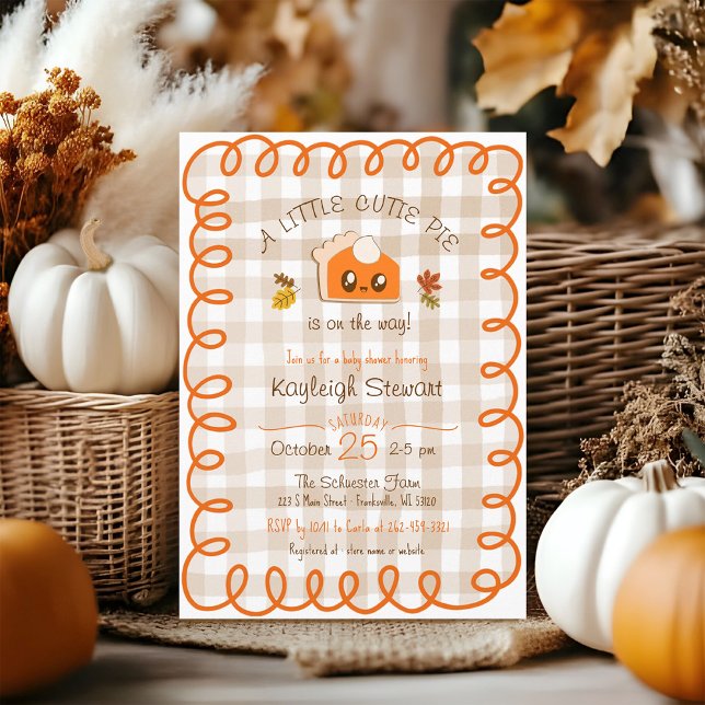 Invitación Una pequeña pieza de piel de corbata de mano dibuj (Gender neutral baby boy or girl Autumn Fall leaves Little Cutie Pie hand drawn handwritten shower)