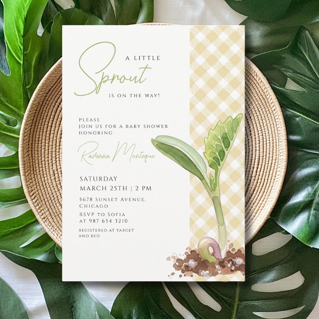 Invitación Una pequeña planta de brote de gingham amarillo Ba (Subido por el creador)