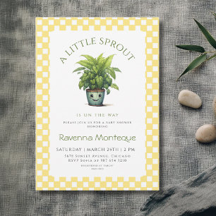 Invitación Una pequeña planta de brote de gingham amarillo pa