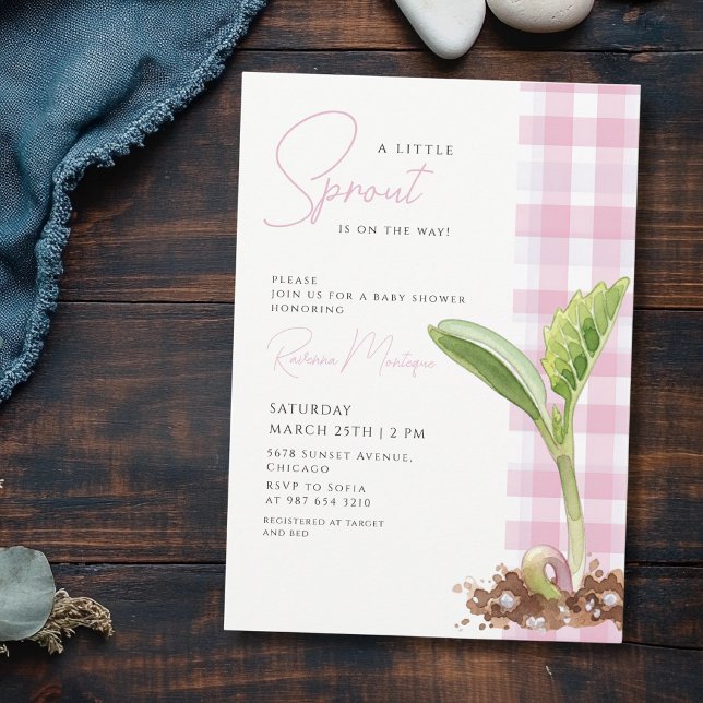 Invitación Una pequeña planta de brote de gingham rosa para b (Subido por el creador)