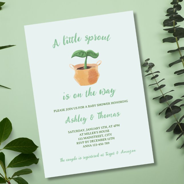 Invitación Una pequeña planta de jardinería de brotes Baby Sh (A Little Sprout Gardening Plant Baby Shower Invitation)