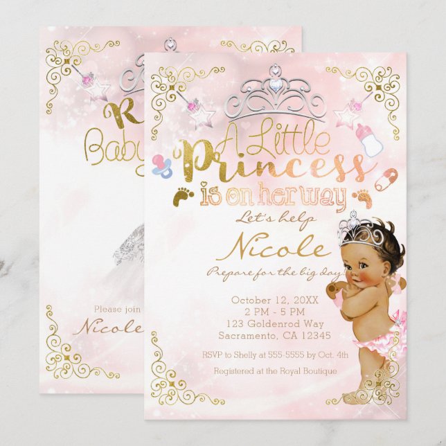 Invitación Una pequeña princesa Baby Shower rosa brillante (Anverso / Reverso)