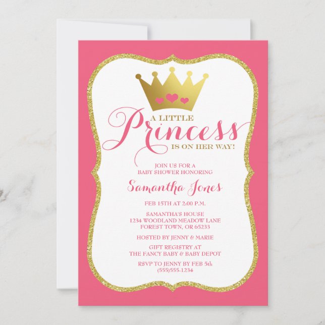 Invitación Una pequeña princesa Baby Shower rosa y dorado (Anverso)