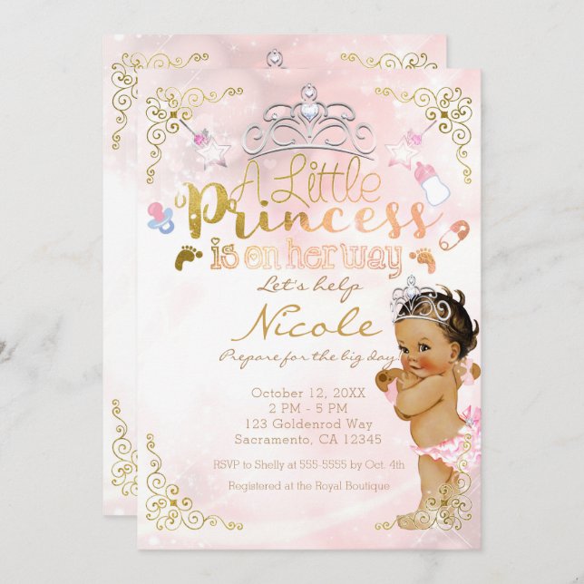 Invitación Una pequeña princesa, chispa rosada, niña ducha (Anverso / Reverso)