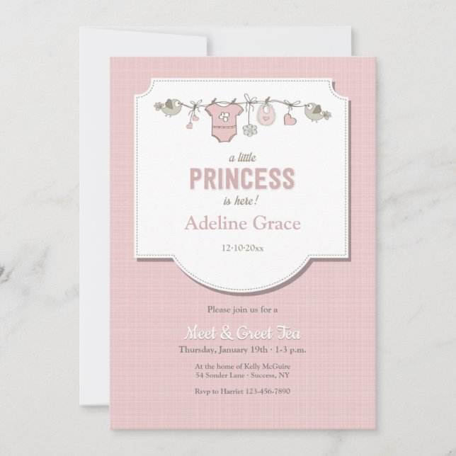 Invitación Una pequeña princesa está aquí para conocer y salu (Anverso)