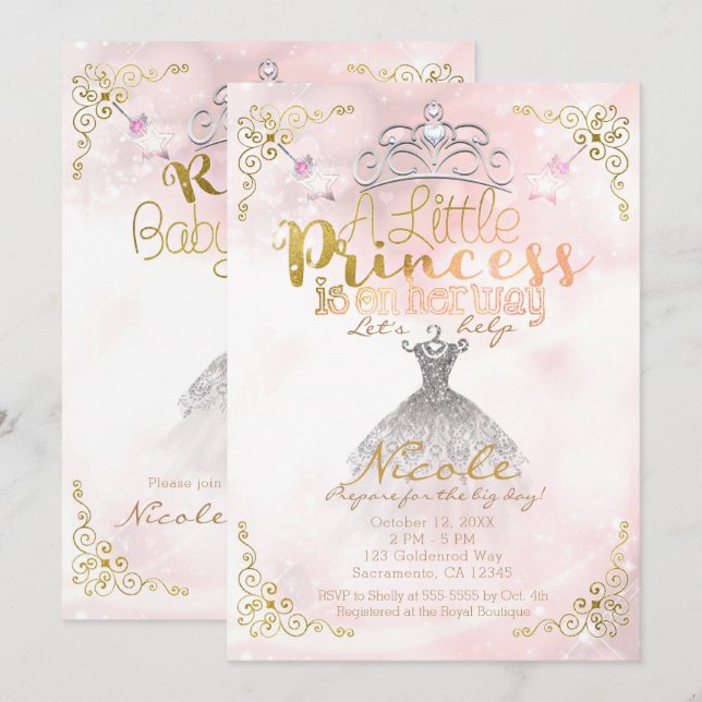 Invitación Una pequeña princesa está en camino Pink Baby Show (Anverso / Reverso)