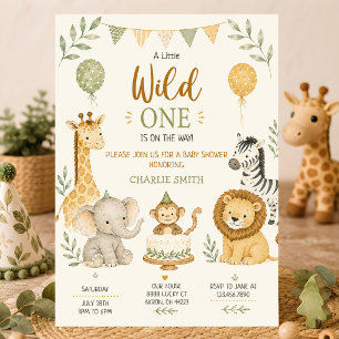 Invitación Una pequeña salvaje Safari Bebés Animales Fiesta d