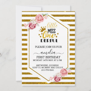 Invitación una pequeña señorita onemaravilloso purpurina de o