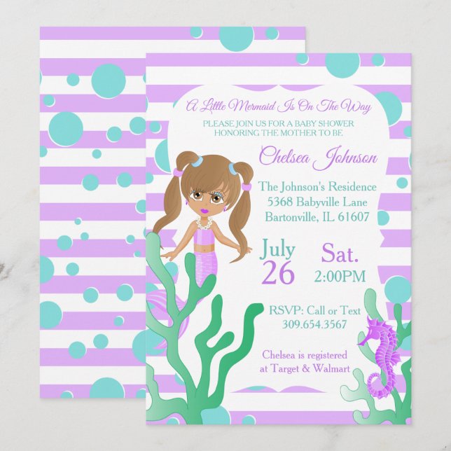 Invitación Una pequeña sirena de Baby Shower 🤰 (Anverso / Reverso)