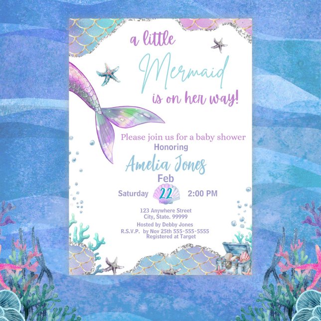 Invitación Una pequeña sirena en su camino a Baby Shower (Subido por el creador)