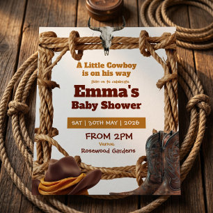 Invitación Una pequeña soga de vaquero y botas Fiesta de Bebé