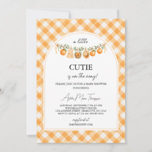 Invitación Una pequeña y linda ducha de bebé a cuadros naranj